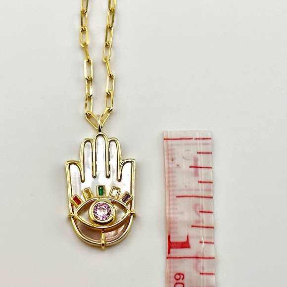 18K Gold Plated over 925 Sterling Silver Hamsa Mother of Pearl Necklace - Picture 4 of 8